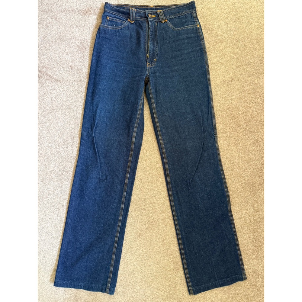 Vintage Zeppelin Mens Dark Wash Straight Leg High Rise Denim Jeans Blue 27x37